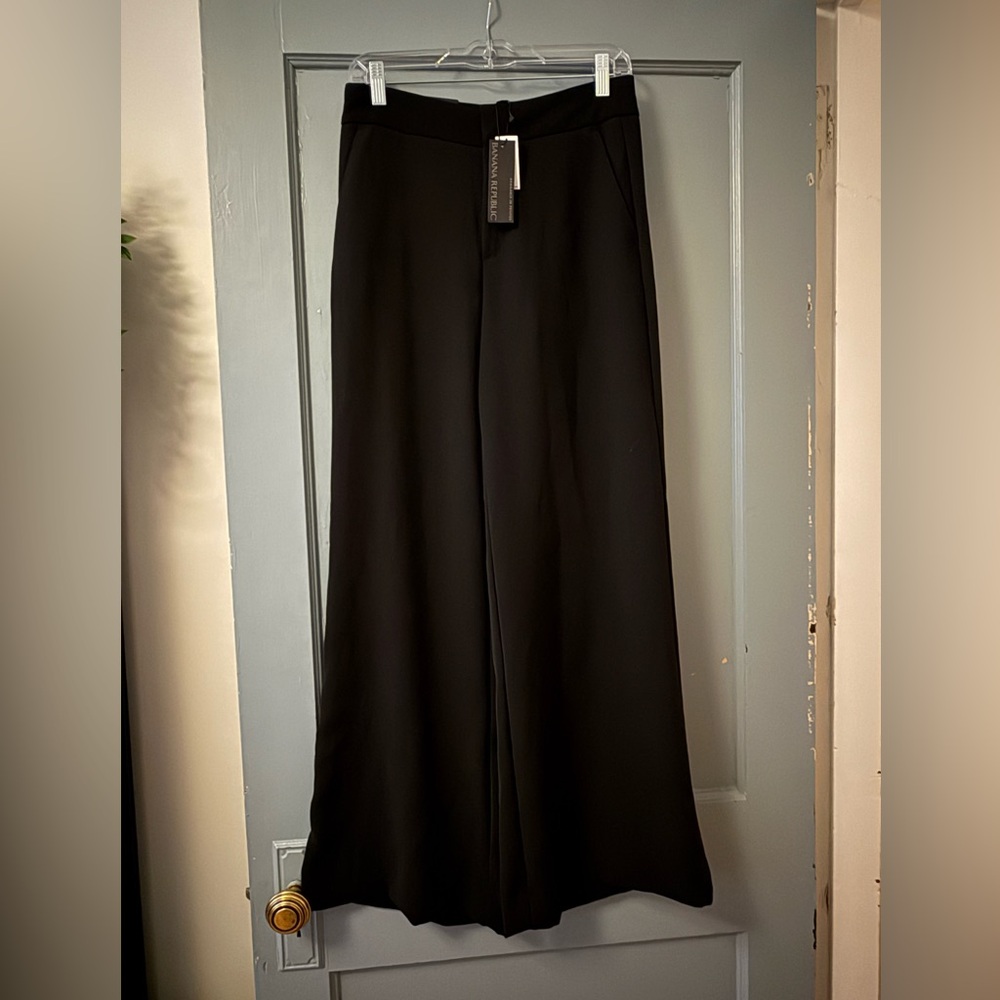 NWT $130 Banana Republic High Rise Wide Leg Washable Black Dress Pant 4